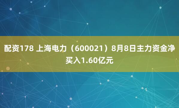 配资178 上海电力（600021）8月8日主力资金净买入1.60亿元